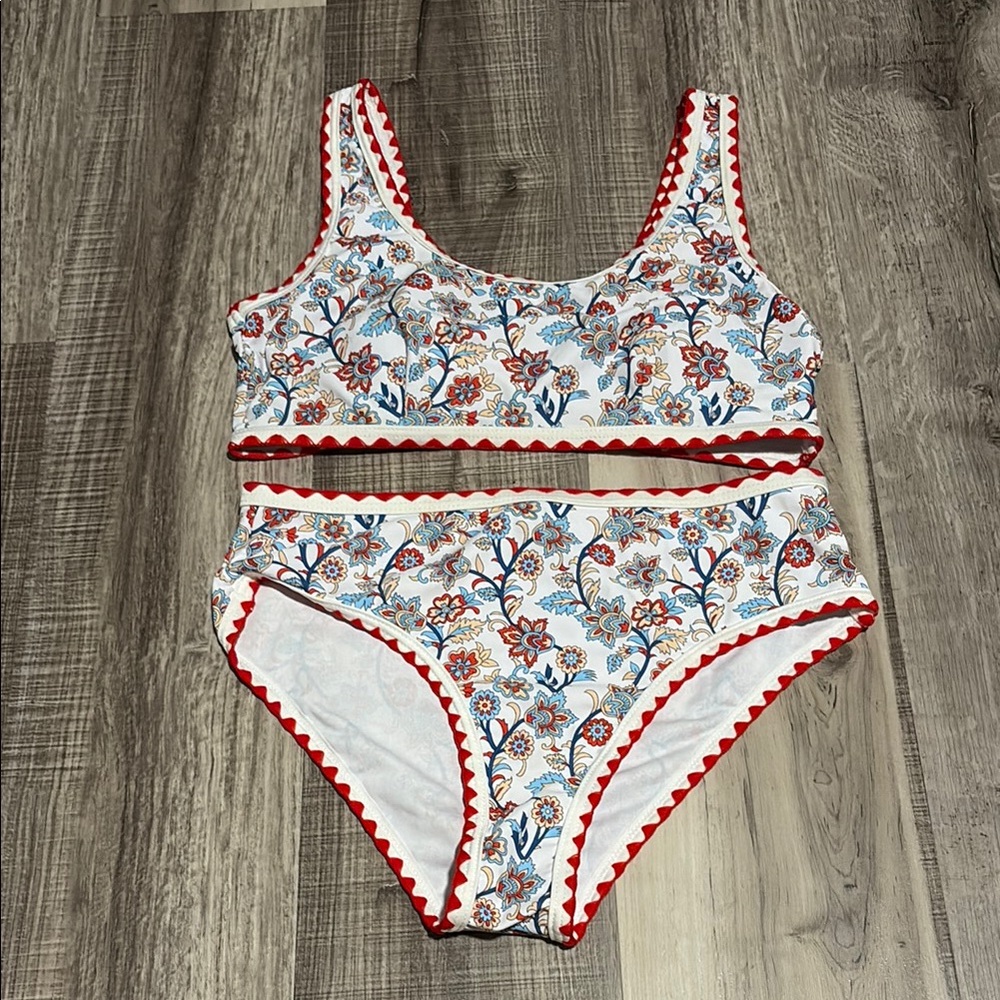 Floral Bikini Set - Red and White